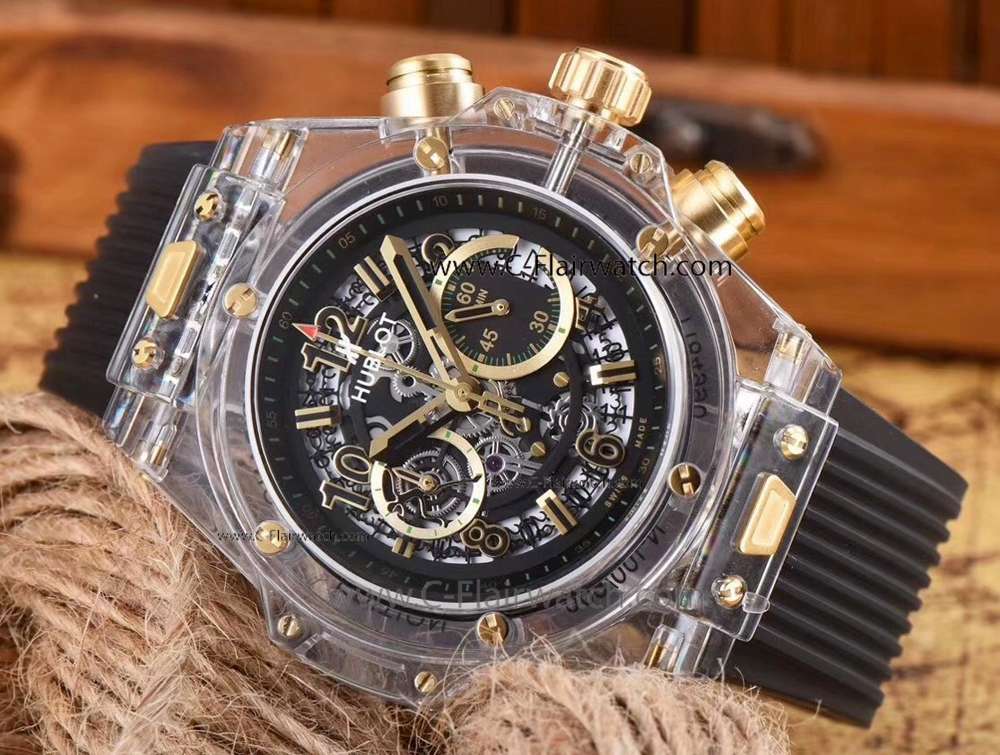 Unico Sapphire Hublot Transparent Watch Black Rubber Strap